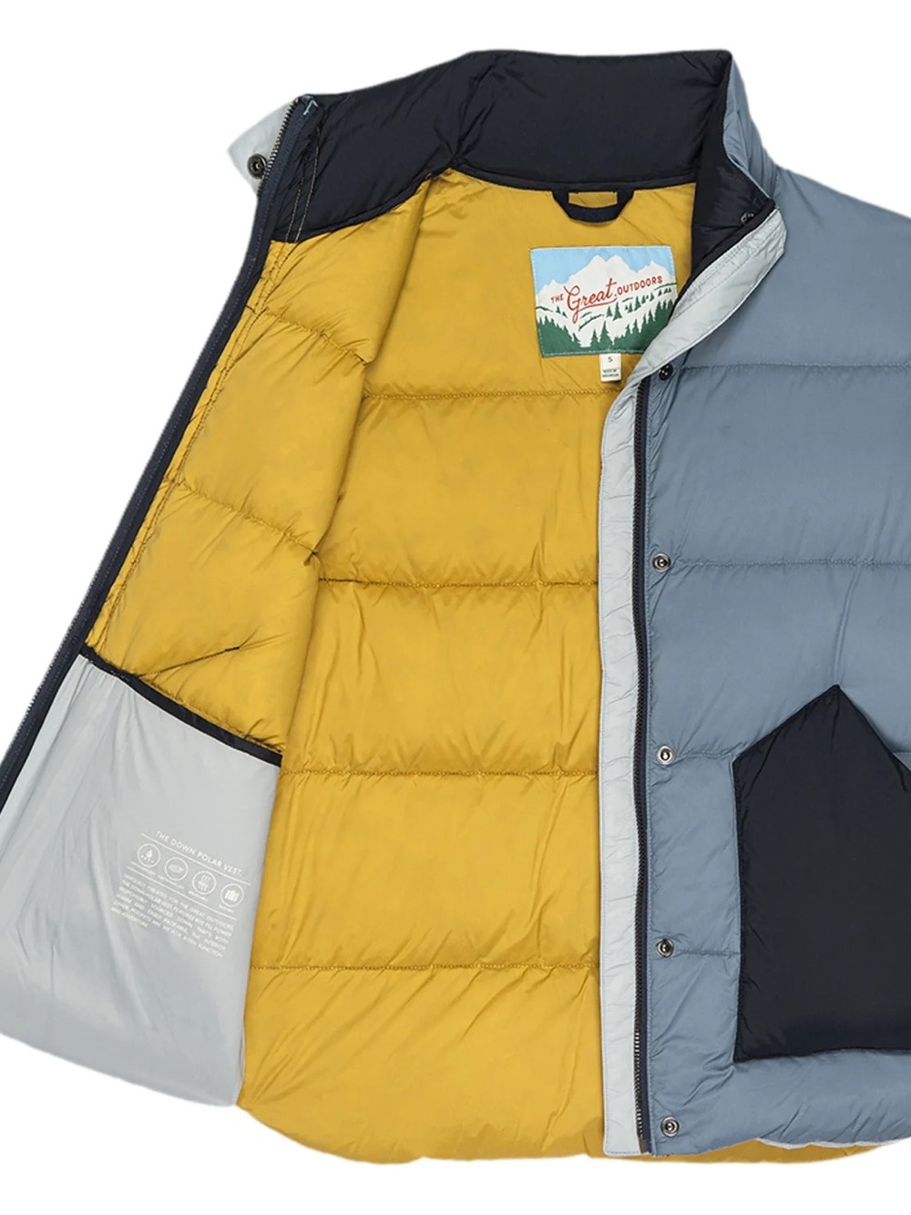 NWT The Great. Outdoors Down Polar Vest in Navy Colorblock Sky Blue Mustard - Picture 6 of 11